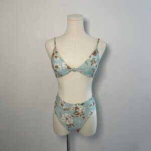 Rhythm Tiare Knot Triangle Bikini Top / Bottoms in Blue Floral | Womens Size S